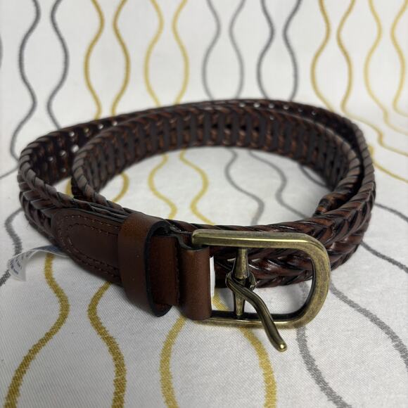 NWT Lands End Mens Brown Herringbone Braid Belt 32 New Dress - Picture 1 of 6